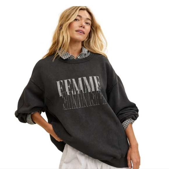 aerie Tops - Aerie Black Oversized Boho Crew Sweatshirt
